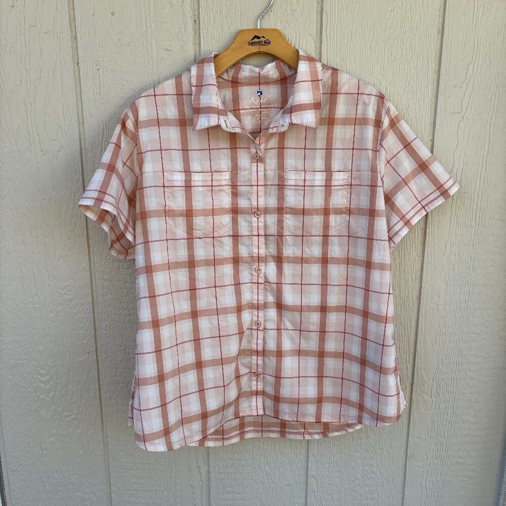 Kuhl Short Sleeve Kamp Shirt Women's XL Sandstone Plaid Lightweight Outdoor